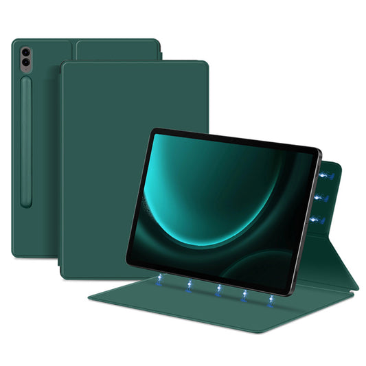 For Samsung Galaxy Tab S9 FE+ Leather Case Stand Magnetic Tablet Cover with Auto Sleep / Wake - Green