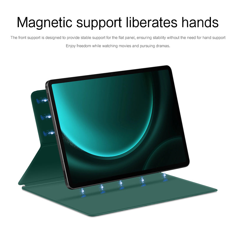 For Samsung Galaxy Tab S9 FE+ Leather Case Stand Magnetic Tablet Cover with Auto Sleep / Wake - Green