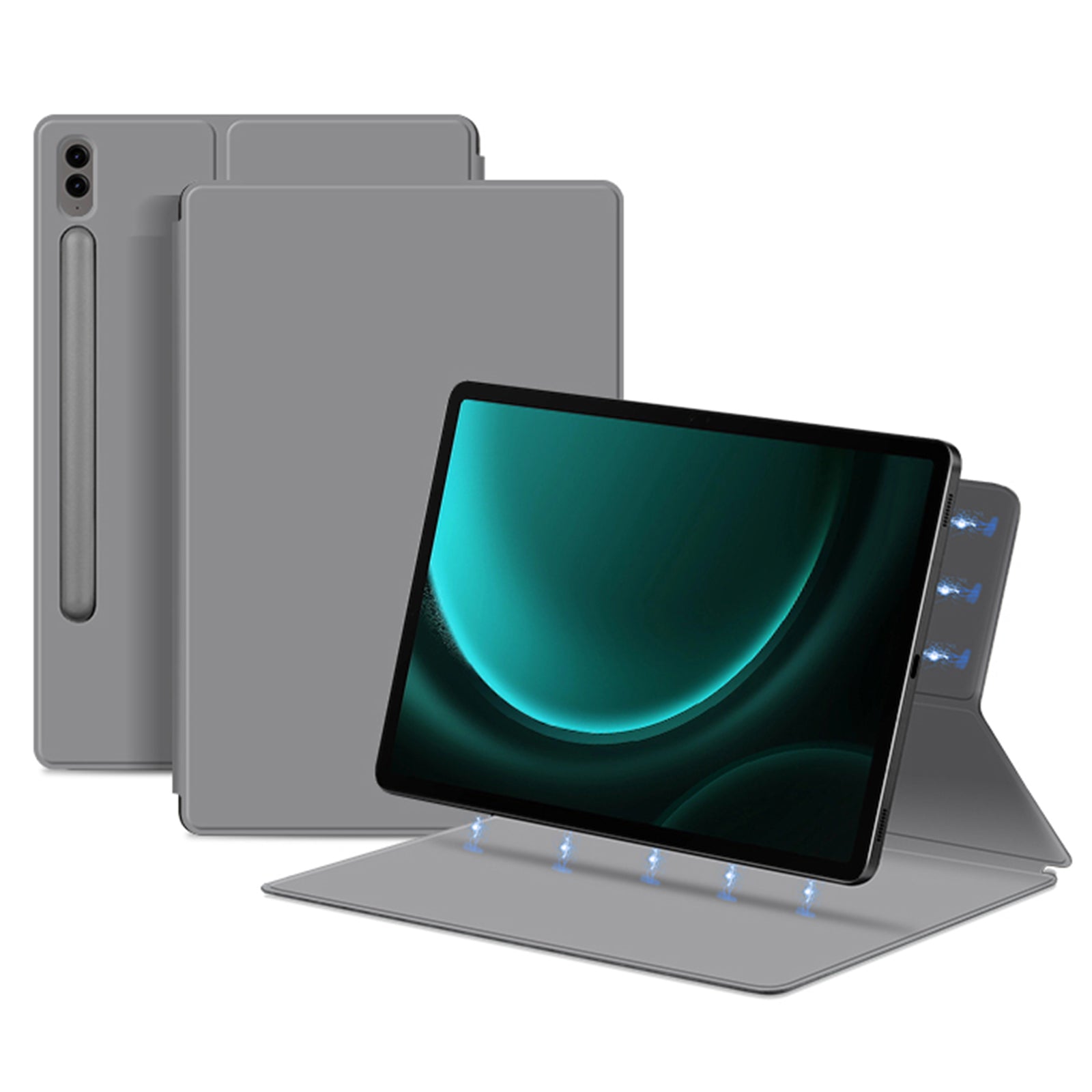 For Samsung Galaxy Tab S9 FE+ Leather Case Stand Magnetic Tablet Cover with Auto Sleep / Wake - Grey