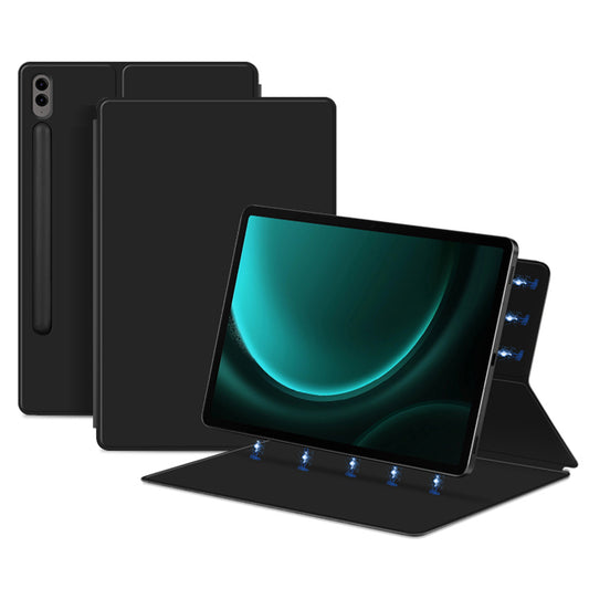 For Samsung Galaxy Tab S9 FE+ Leather Case Stand Magnetic Tablet Cover with Auto Sleep / Wake - Black