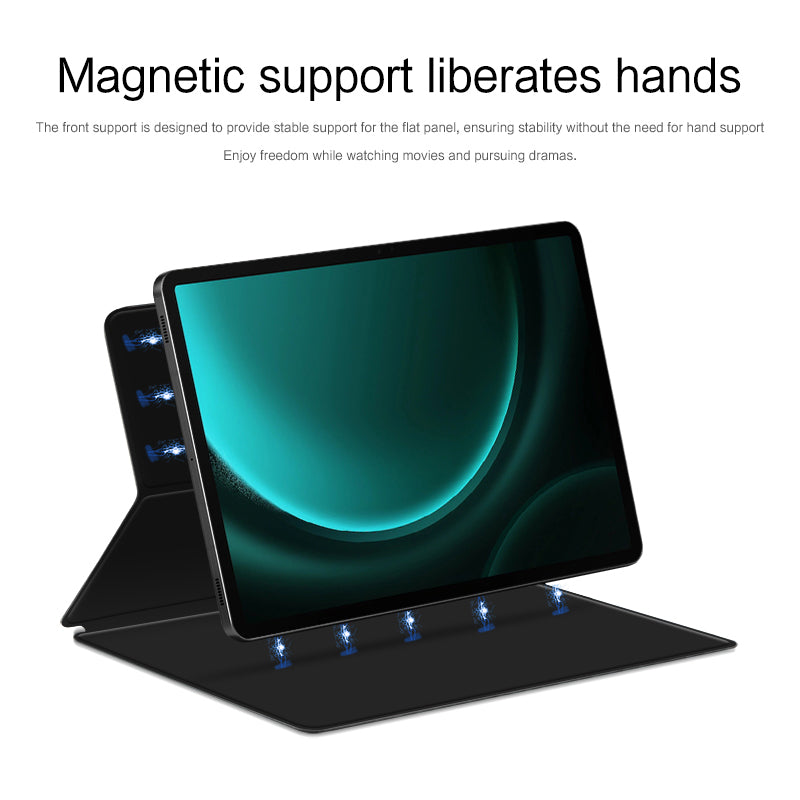 For Samsung Galaxy Tab S9 FE+ Leather Case Stand Magnetic Tablet Cover with Auto Sleep / Wake - Black
