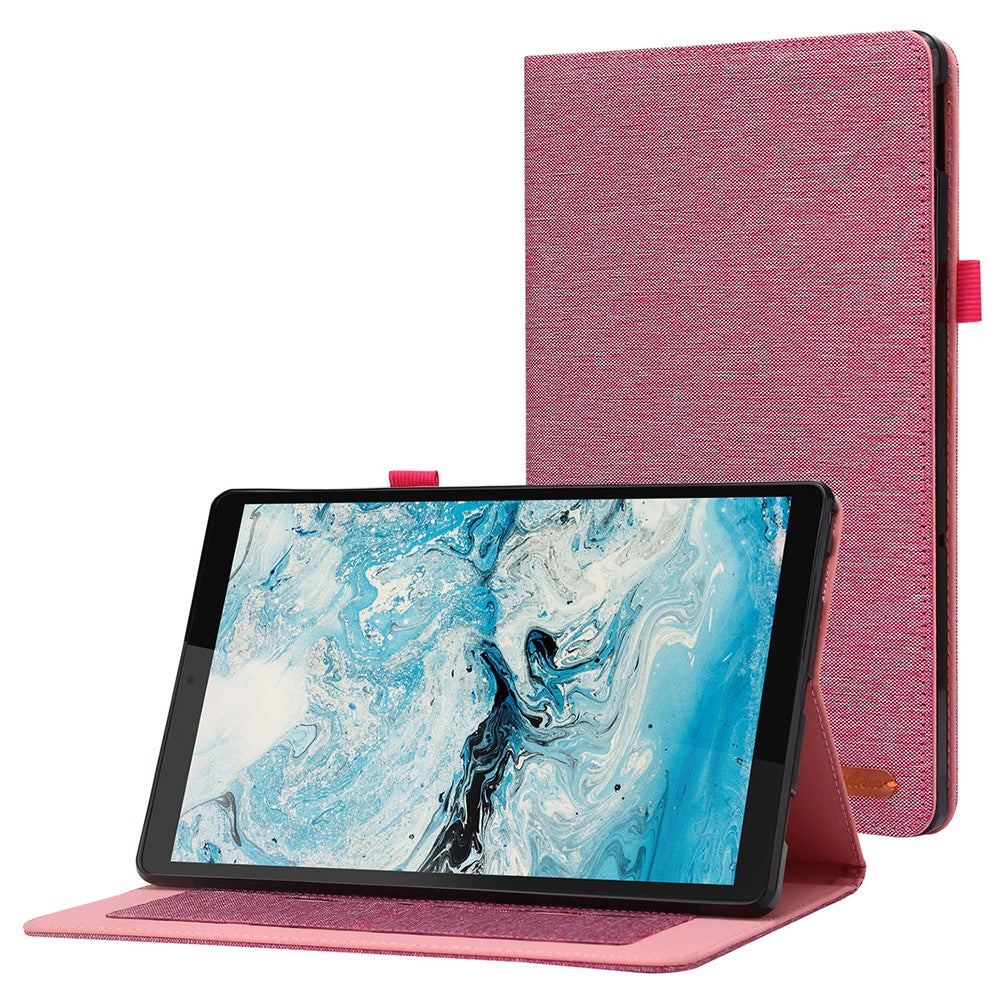 For Lenovo Tab M10 Plus (3rd Gen) Tablet Case Cloth Texture Card Holder Leather Cover - Pink