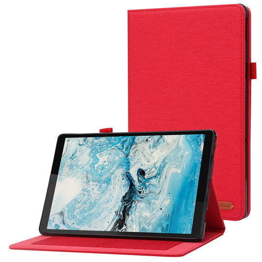 For Lenovo Tab M10 Plus (3rd Gen) Tablet Case Cloth Texture Card Holder Leather Cover - Red