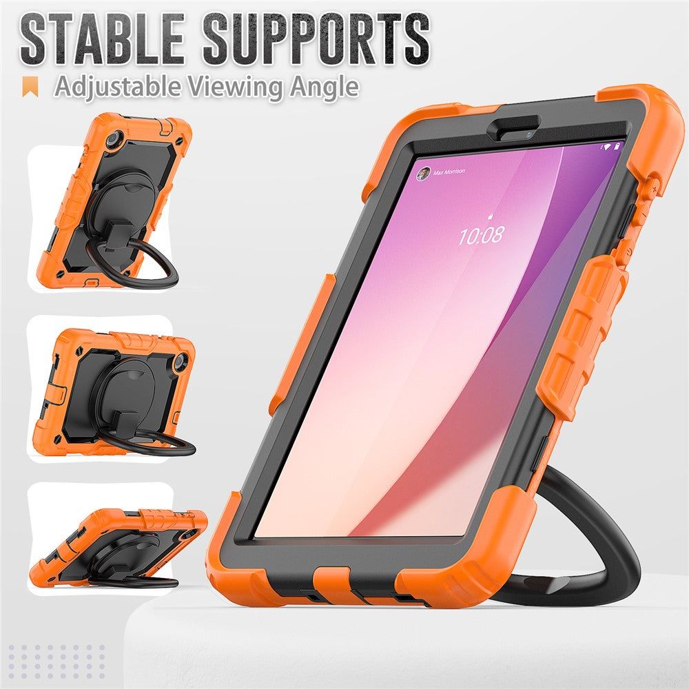 For Lenovo Tab M8 (4th Gen) 2024 TB-301XU / M8 (4th Gen) 2023 TB-300FU Case Rotary Kickstand Tablet Cover with Shoulder Strap - Orange