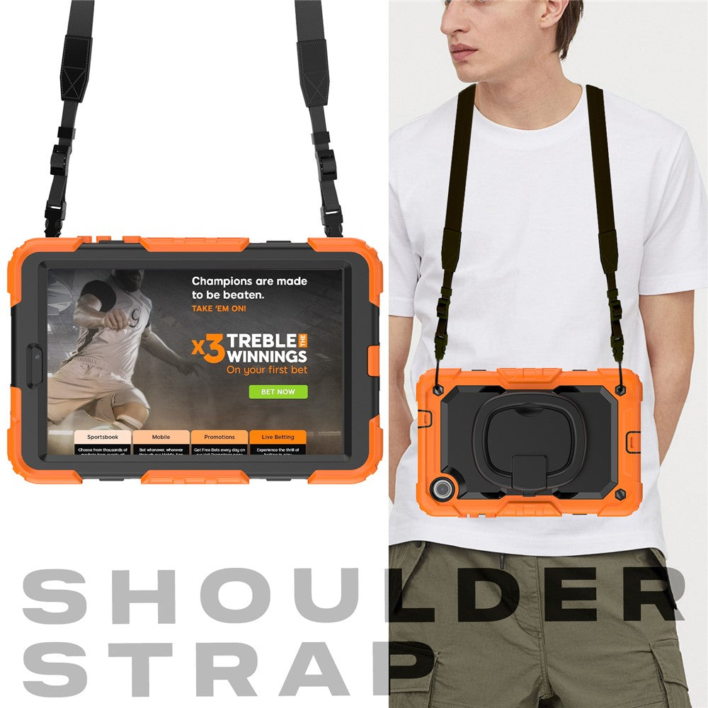 For Lenovo Tab M8 (4th Gen) 2024 TB-301XU / M8 (4th Gen) 2023 TB-300FU Case Rotary Kickstand Tablet Cover with Shoulder Strap - Orange