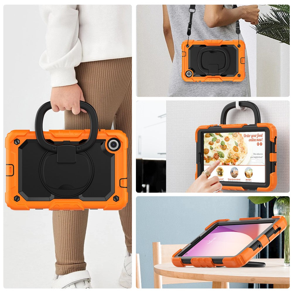For Lenovo Tab M8 (4th Gen) 2024 TB-301XU / M8 (4th Gen) 2023 TB-300FU Case Rotary Kickstand Tablet Cover with Shoulder Strap - Orange