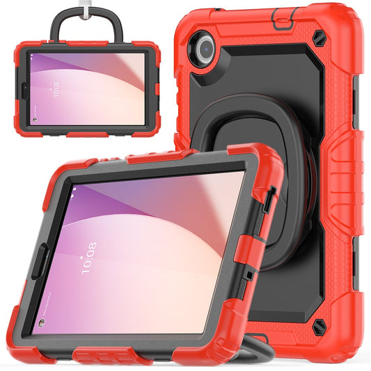 For Lenovo Tab M8 (4th Gen) 2024 TB-301XU / M8 (4th Gen) 2023 TB-300FU Case Rotary Kickstand Tablet Cover with Shoulder Strap - Red