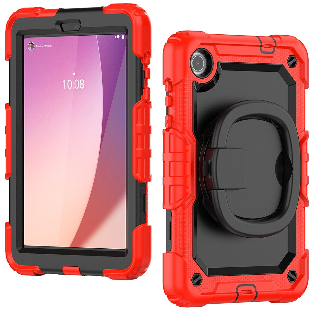 For Lenovo Tab M8 (4th Gen) 2024 TB-301XU / M8 (4th Gen) 2023 TB-300FU Case Rotary Kickstand Tablet Cover with Shoulder Strap - Red