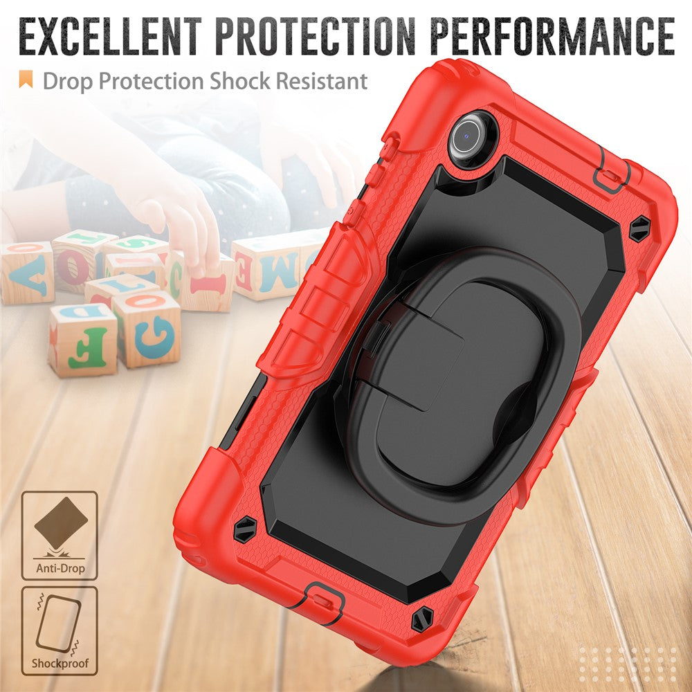 For Lenovo Tab M8 (4th Gen) 2024 TB-301XU / M8 (4th Gen) 2023 TB-300FU Case Rotary Kickstand Tablet Cover with Shoulder Strap - Red