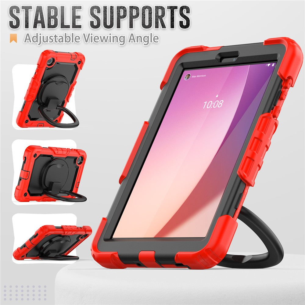 For Lenovo Tab M8 (4th Gen) 2024 TB-301XU / M8 (4th Gen) 2023 TB-300FU Case Rotary Kickstand Tablet Cover with Shoulder Strap - Red