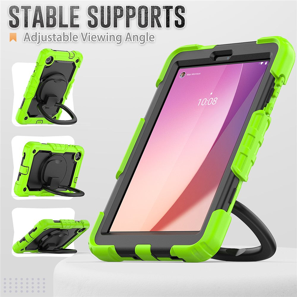 For Lenovo Tab M8 (4th Gen) 2024 TB-301XU / M8 (4th Gen) 2023 TB-300FU Case Rotary Kickstand Tablet Cover with Shoulder Strap - Yellowgreen