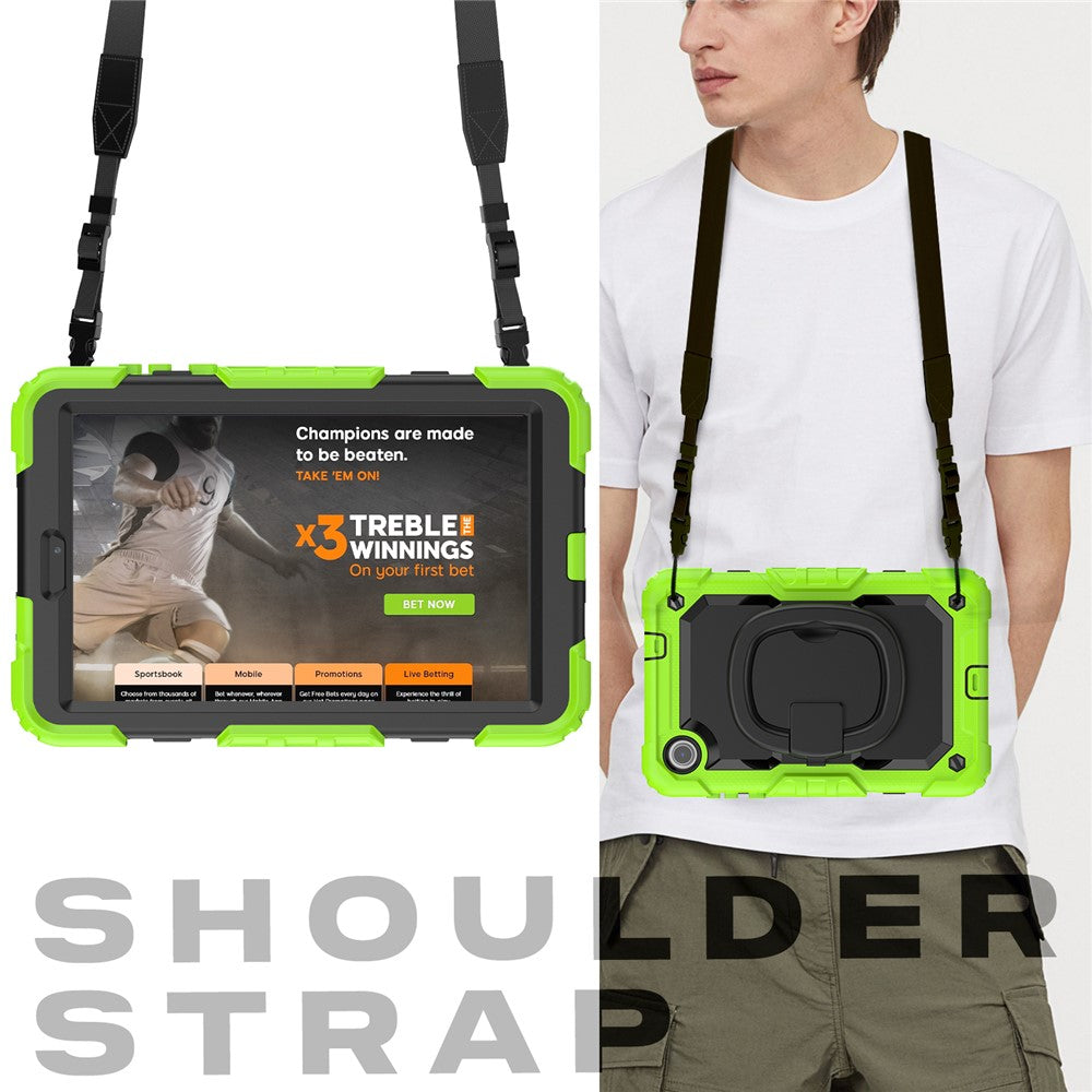 For Lenovo Tab M8 (4th Gen) 2024 TB-301XU / M8 (4th Gen) 2023 TB-300FU Case Rotary Kickstand Tablet Cover with Shoulder Strap - Yellowgreen