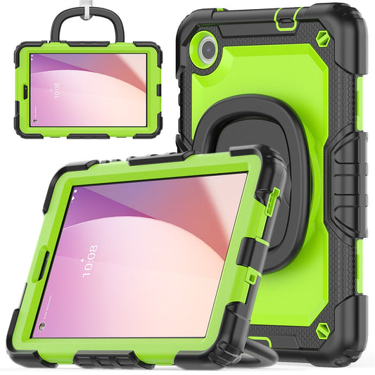 For Lenovo Tab M8 (4th Gen) 2024 TB-301XU / M8 (4th Gen) 2023 TB-300FU Case Rotary Kickstand Tablet Cover with Shoulder Strap - Black+Yellowgreen PC