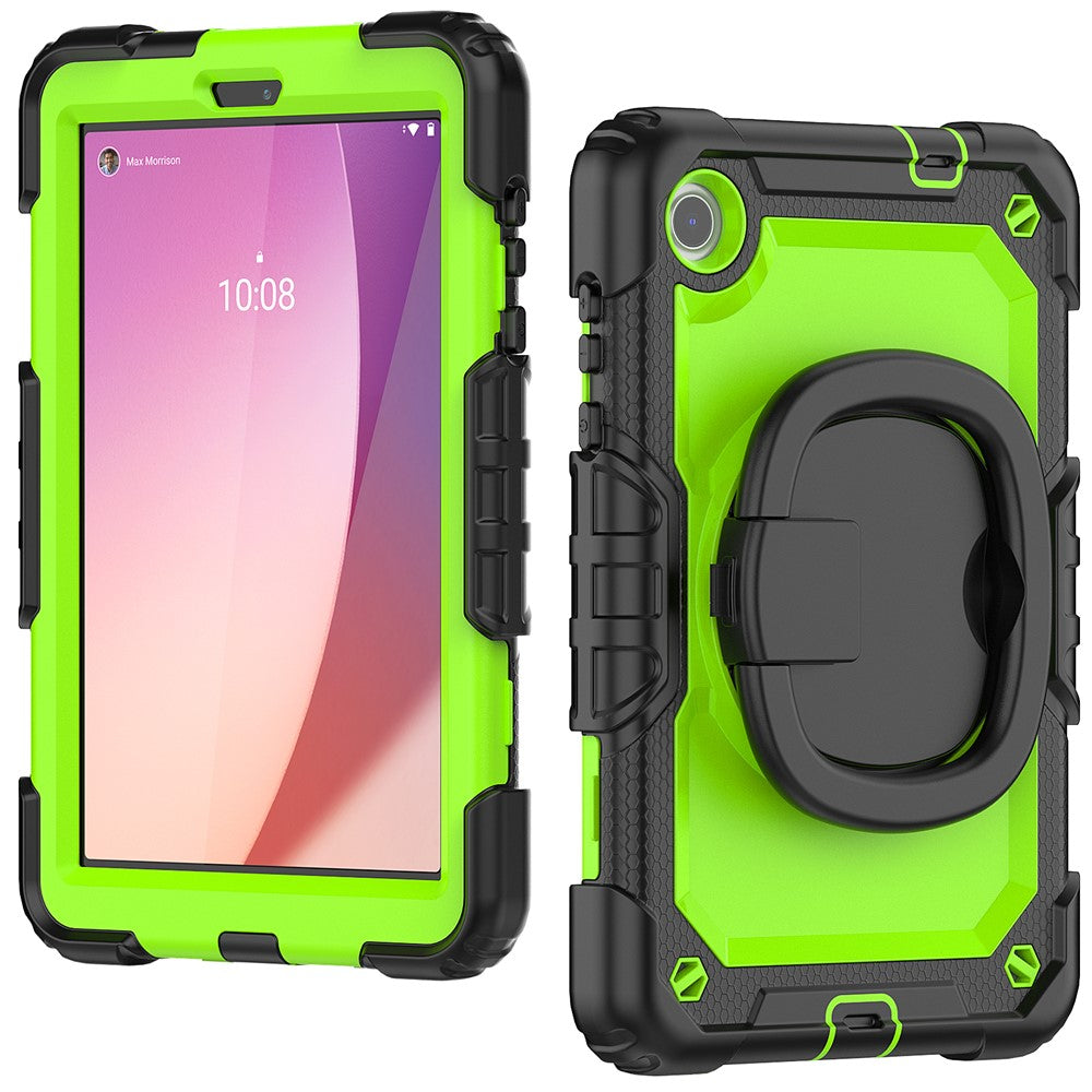 For Lenovo Tab M8 (4th Gen) 2024 TB-301XU / M8 (4th Gen) 2023 TB-300FU Case Rotary Kickstand Tablet Cover with Shoulder Strap - Black+Yellowgreen PC