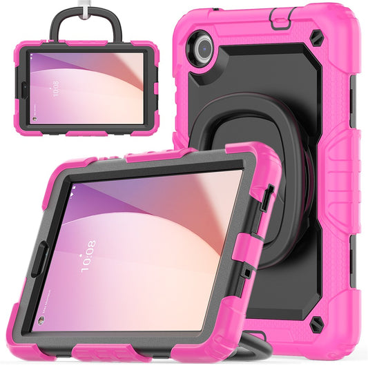 For Lenovo Tab M8 (4th Gen) 2024 TB-301XU / M8 (4th Gen) 2023 TB-300FU Case Rotary Kickstand Tablet Cover with Shoulder Strap - Rose