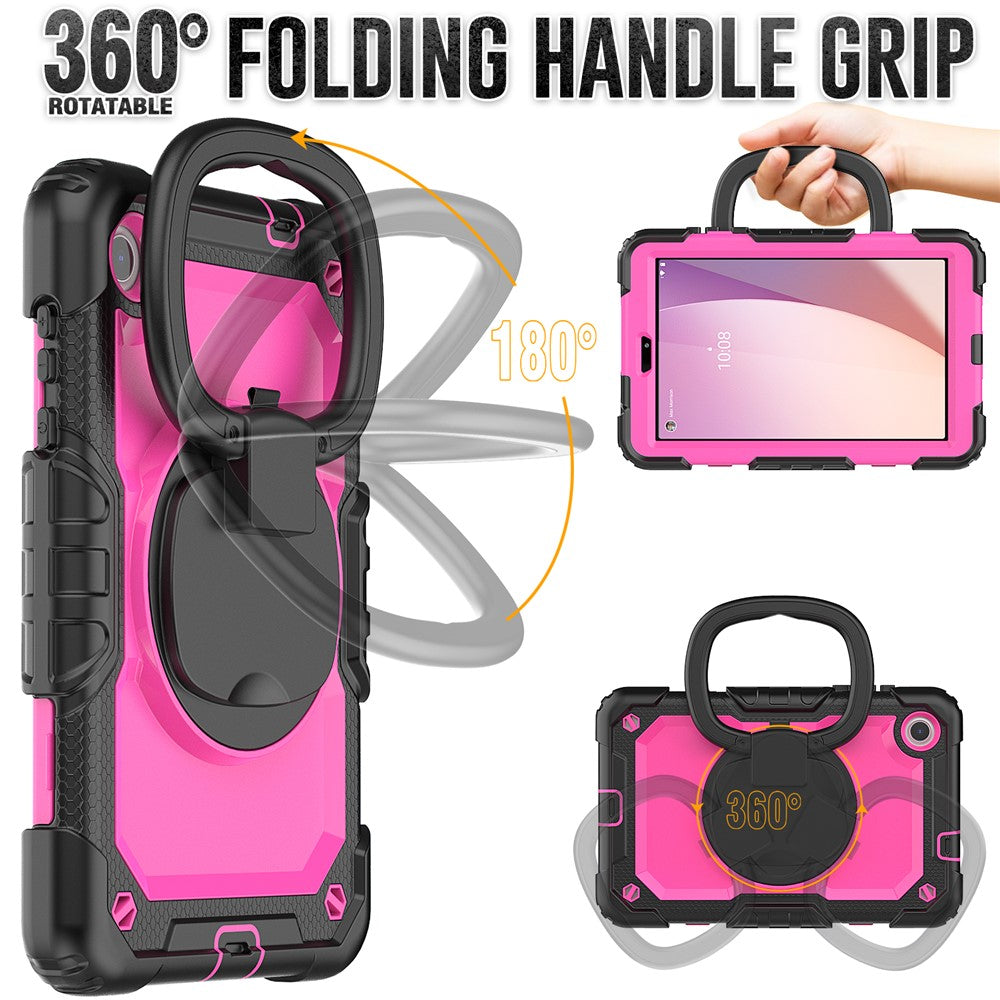 For Lenovo Tab M8 (4th Gen) 2024 TB-301XU / M8 (4th Gen) 2023 TB-300FU Case Rotary Kickstand Tablet Cover with Shoulder Strap - Black+Rose PC