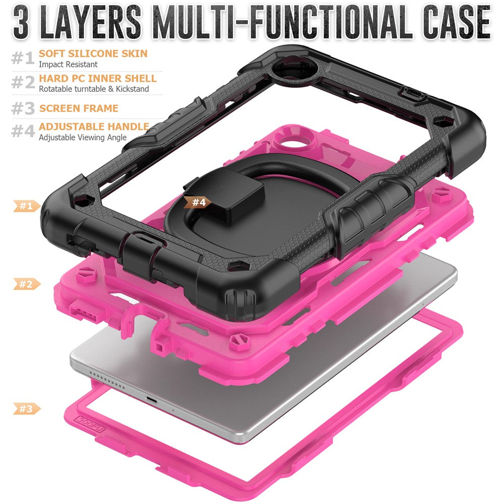 For Lenovo Tab M8 (4th Gen) 2024 TB-301XU / M8 (4th Gen) 2023 TB-300FU Case Rotary Kickstand Tablet Cover with Shoulder Strap - Black+Rose PC