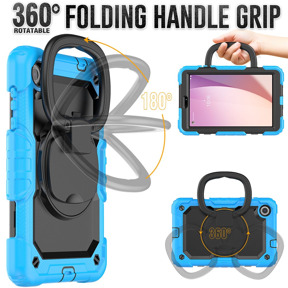 For Lenovo Tab M8 (4th Gen) 2024 TB-301XU / M8 (4th Gen) 2023 TB-300FU Case Rotary Kickstand Tablet Cover with Shoulder Strap - Baby Blue