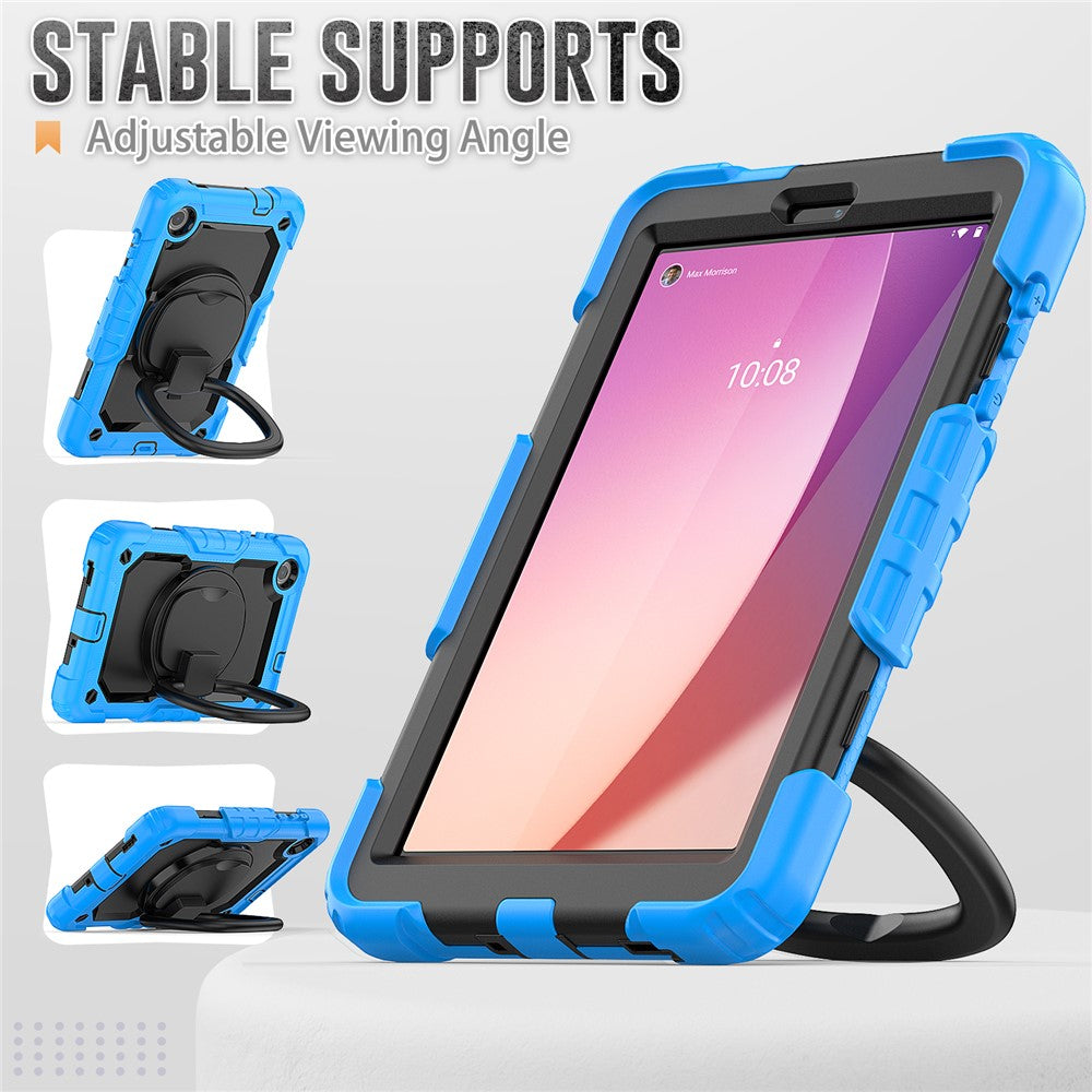 For Lenovo Tab M8 (4th Gen) 2024 TB-301XU / M8 (4th Gen) 2023 TB-300FU Case Rotary Kickstand Tablet Cover with Shoulder Strap - Baby Blue