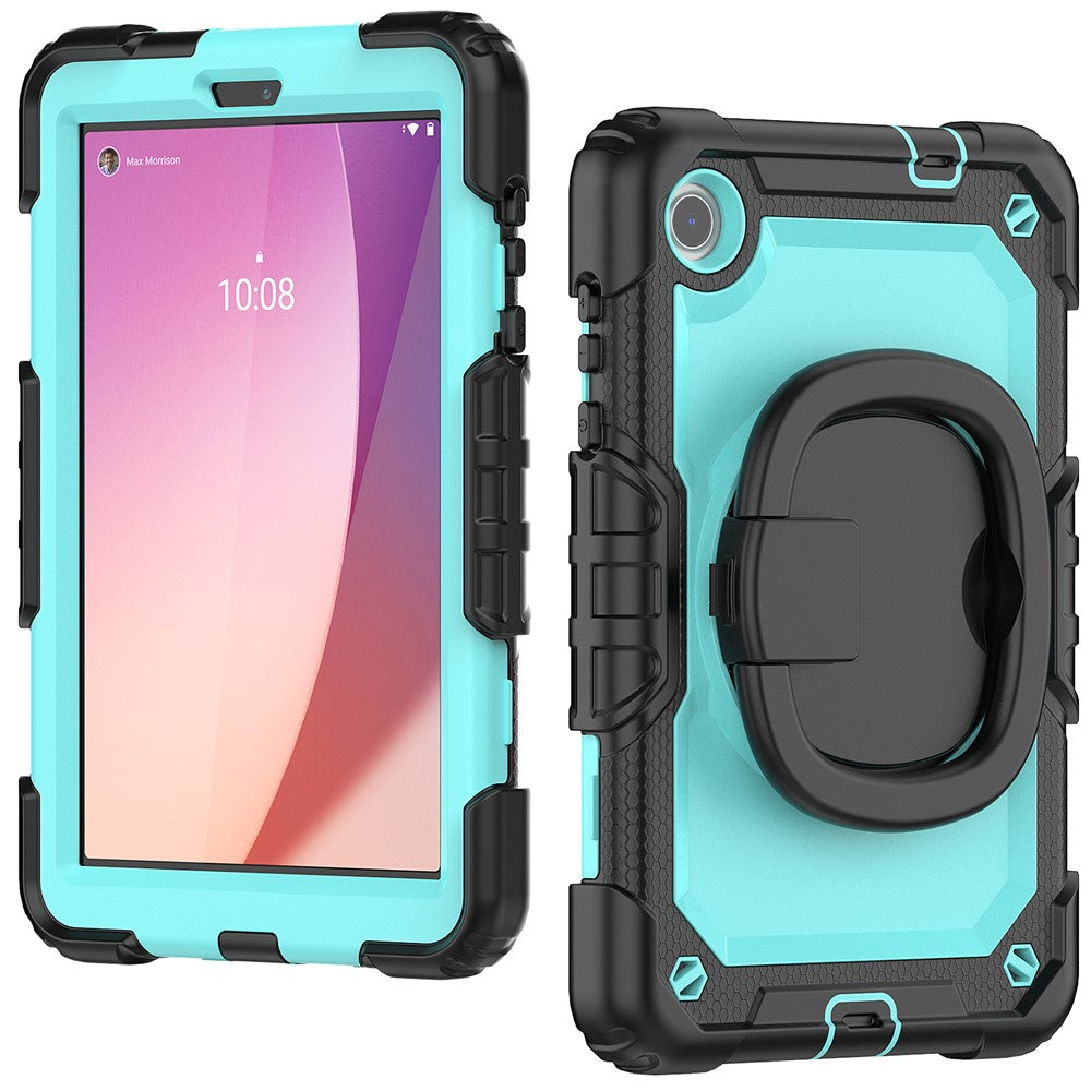 For Lenovo Tab M8 (4th Gen) 2024 TB-301XU / M8 (4th Gen) 2023 TB-300FU Case Rotary Kickstand Tablet Cover with Shoulder Strap - Black+Baby Blue PC