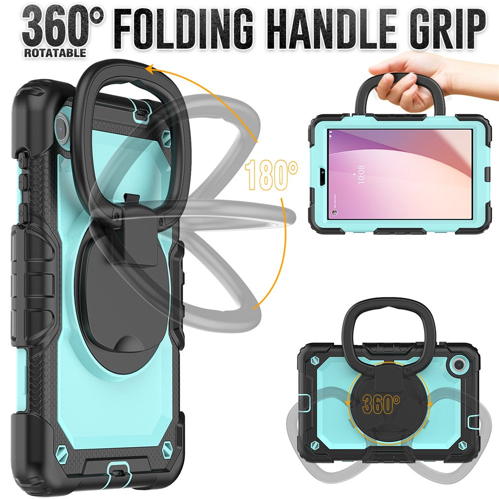 For Lenovo Tab M8 (4th Gen) 2024 TB-301XU / M8 (4th Gen) 2023 TB-300FU Case Rotary Kickstand Tablet Cover with Shoulder Strap - Black+Baby Blue PC