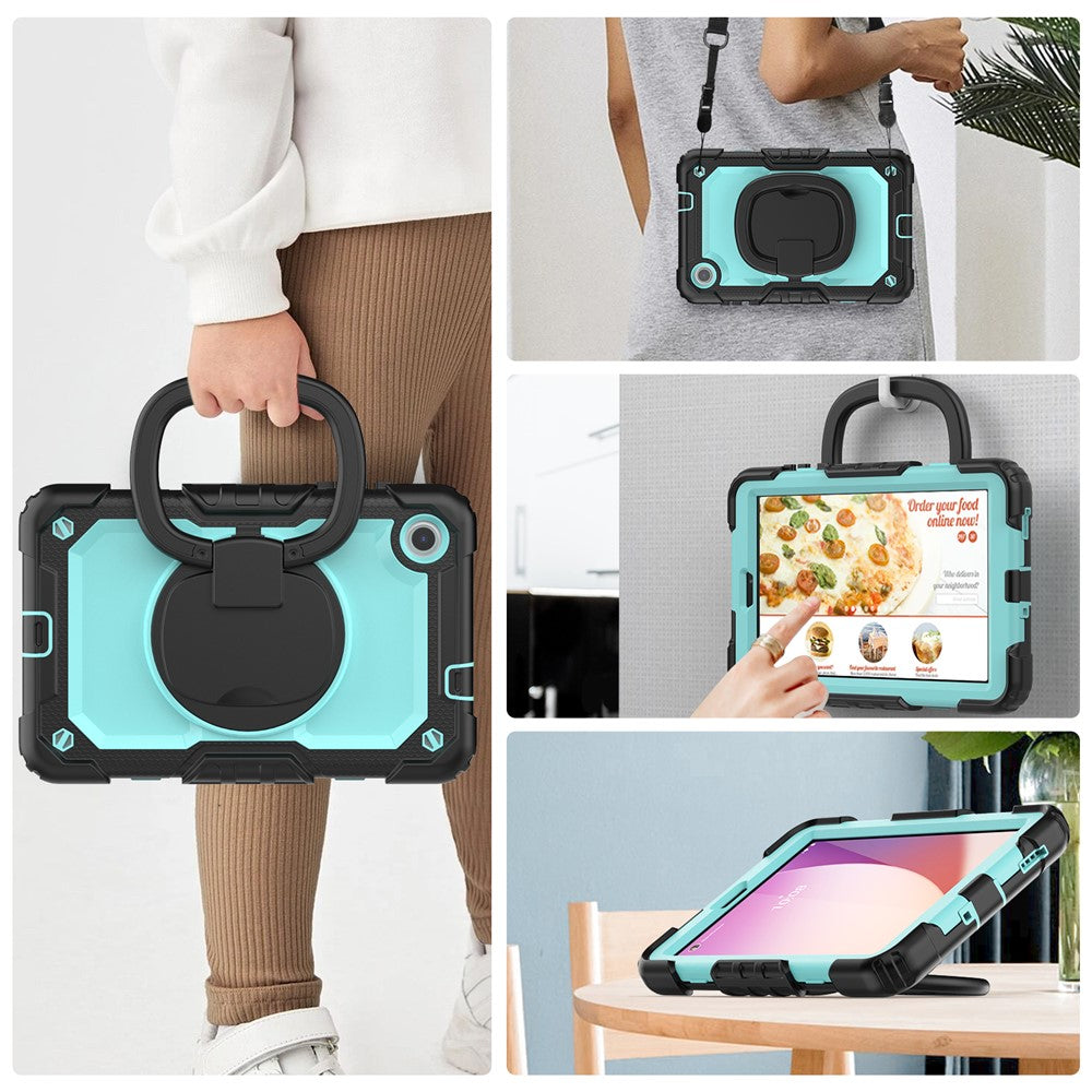 For Lenovo Tab M8 (4th Gen) 2024 TB-301XU / M8 (4th Gen) 2023 TB-300FU Case Rotary Kickstand Tablet Cover with Shoulder Strap - Black+Baby Blue PC