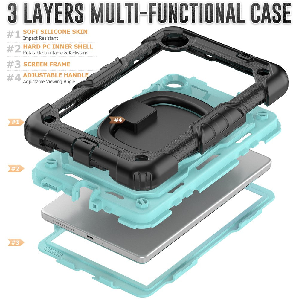 For Lenovo Tab M8 (4th Gen) 2024 TB-301XU / M8 (4th Gen) 2023 TB-300FU Case Rotary Kickstand Tablet Cover with Shoulder Strap - Black+Baby Blue PC