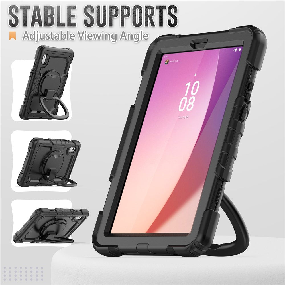 For Lenovo Tab M9 / Lenovo K9 TB310 Kickstand Case PC+Silicone Tablet Cover with Shoulder Strap - Black
