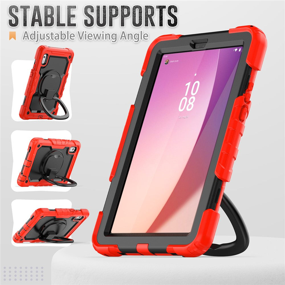 For Lenovo Tab M9 / Lenovo K9 TB310 Kickstand Case PC+Silicone Tablet Cover with Shoulder Strap - Red