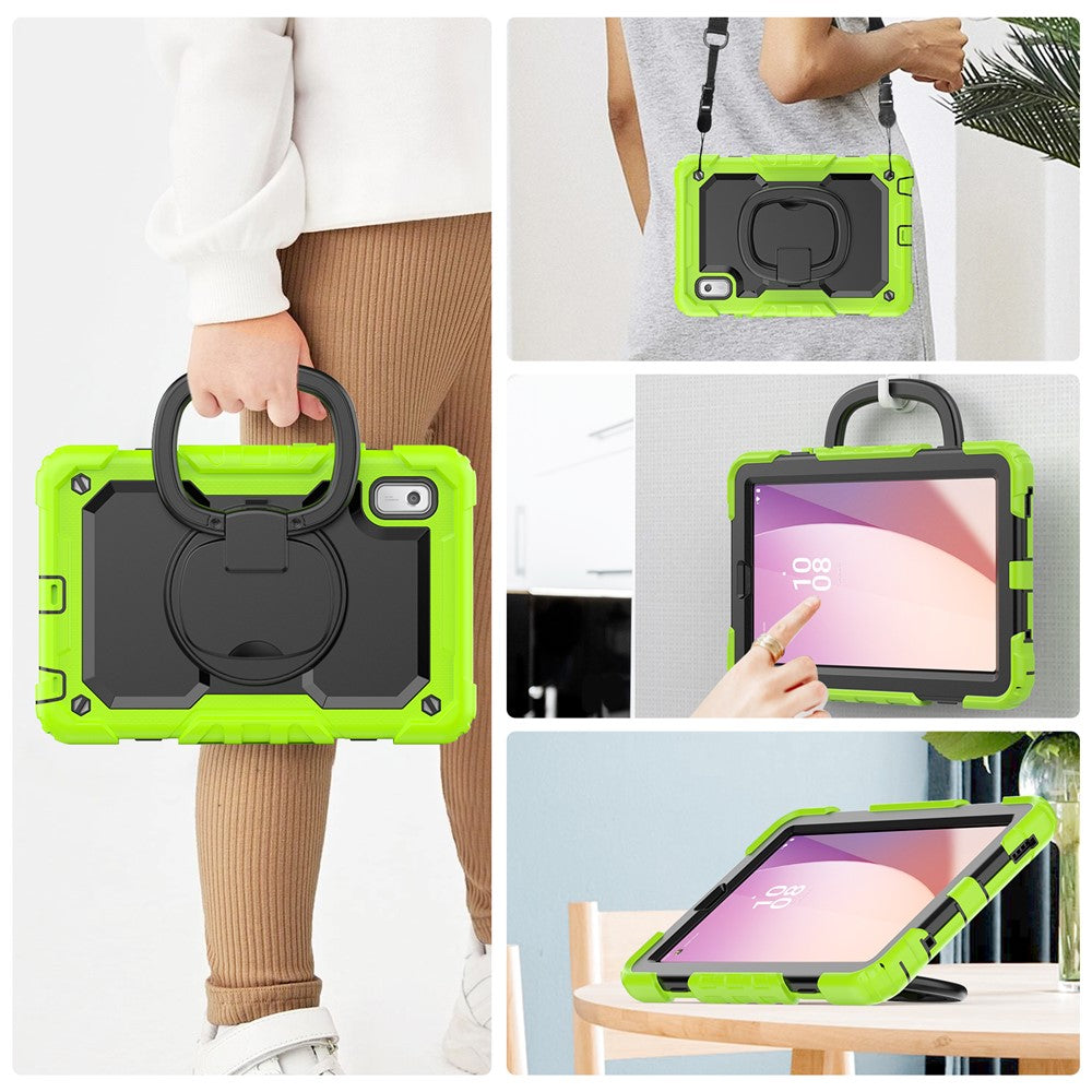 For Lenovo Tab M9 / Lenovo K9 TB310 Kickstand Case PC+Silicone Tablet Cover with Shoulder Strap - Yellowgreen