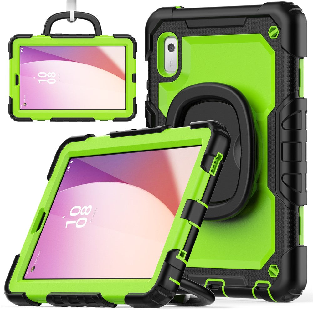 For Lenovo Tab M9 / Lenovo K9 TB310 Kickstand Case PC+Silicone Tablet Cover with Shoulder Strap - Black+Yellowgreen PC