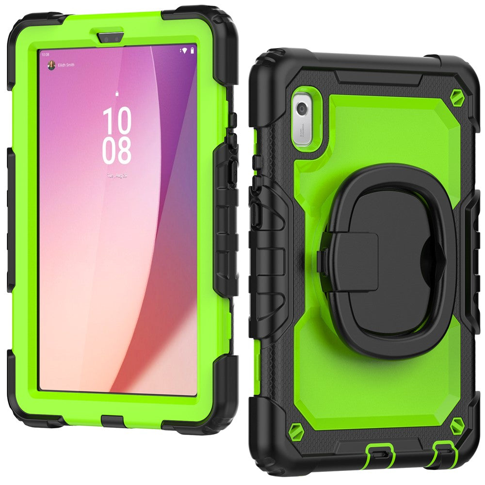 For Lenovo Tab M9 / Lenovo K9 TB310 Kickstand Case PC+Silicone Tablet Cover with Shoulder Strap - Black+Yellowgreen PC
