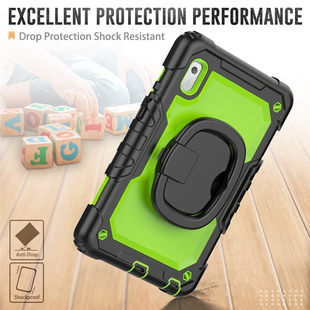 For Lenovo Tab M9 / Lenovo K9 TB310 Kickstand Case PC+Silicone Tablet Cover with Shoulder Strap - Black+Yellowgreen PC