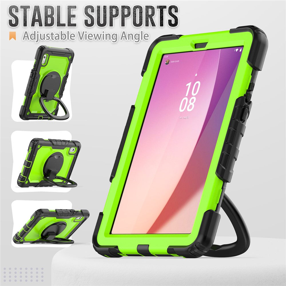 For Lenovo Tab M9 / Lenovo K9 TB310 Kickstand Case PC+Silicone Tablet Cover with Shoulder Strap - Black+Yellowgreen PC