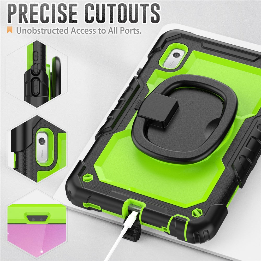 For Lenovo Tab M9 / Lenovo K9 TB310 Kickstand Case PC+Silicone Tablet Cover with Shoulder Strap - Black+Yellowgreen PC