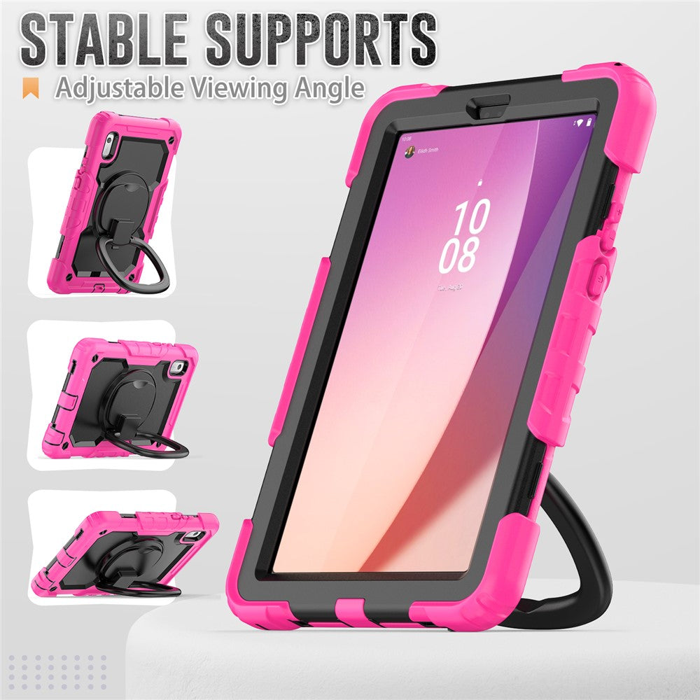 For Lenovo Tab M9 / Lenovo K9 TB310 Kickstand Case PC+Silicone Tablet Cover with Shoulder Strap - Rose
