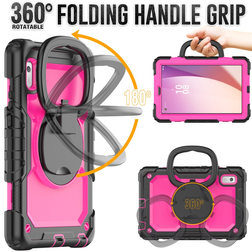 For Lenovo Tab M9 / Lenovo K9 TB310 Kickstand Case PC+Silicone Tablet Cover with Shoulder Strap - Black+Rose PC