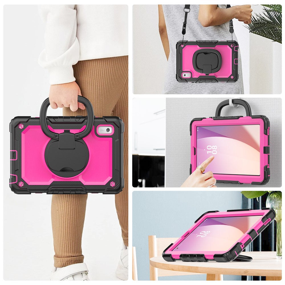 For Lenovo Tab M9 / Lenovo K9 TB310 Kickstand Case PC+Silicone Tablet Cover with Shoulder Strap - Black+Rose PC