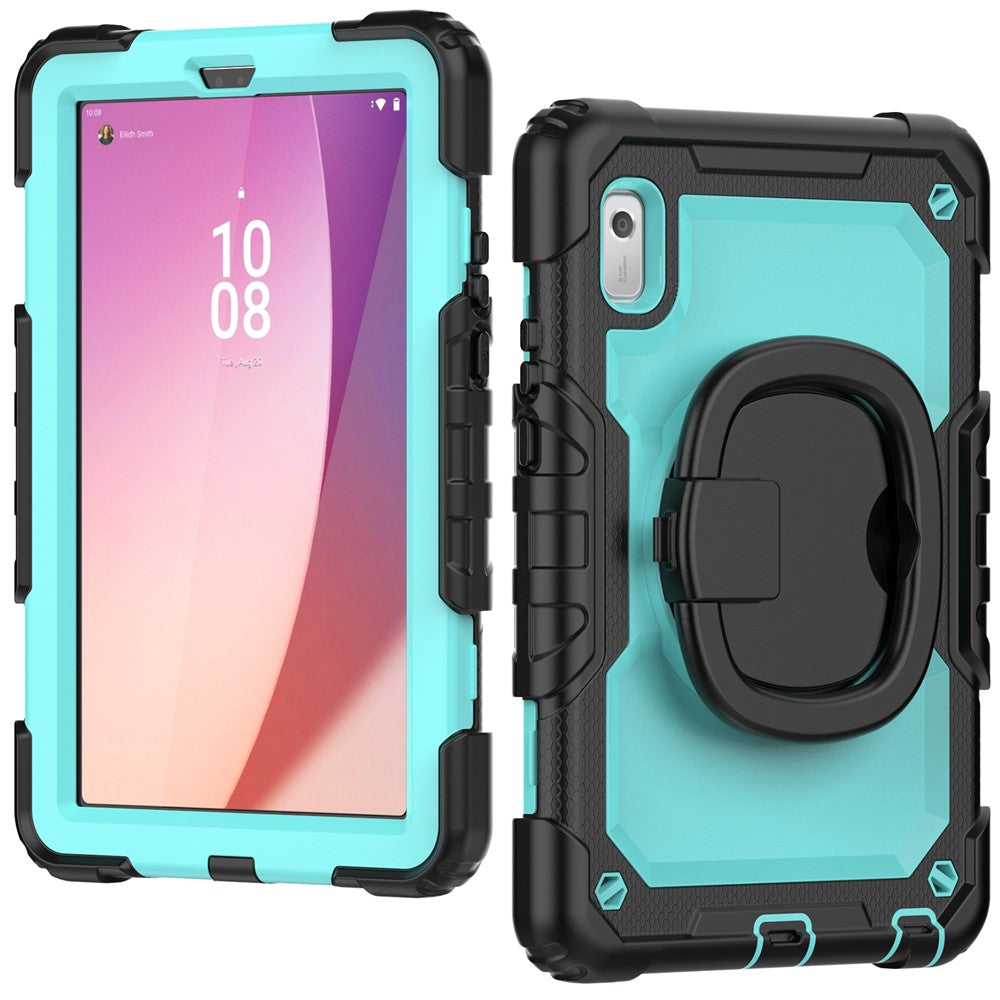 For Lenovo Tab M9 / Lenovo K9 TB310 Kickstand Case PC+Silicone Tablet Cover with Shoulder Strap - Black+Baby Blue PC