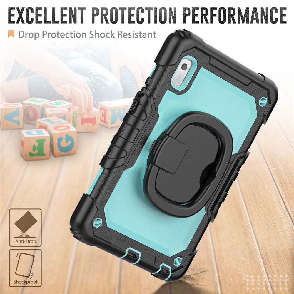 For Lenovo Tab M9 / Lenovo K9 TB310 Kickstand Case PC+Silicone Tablet Cover with Shoulder Strap - Black+Baby Blue PC