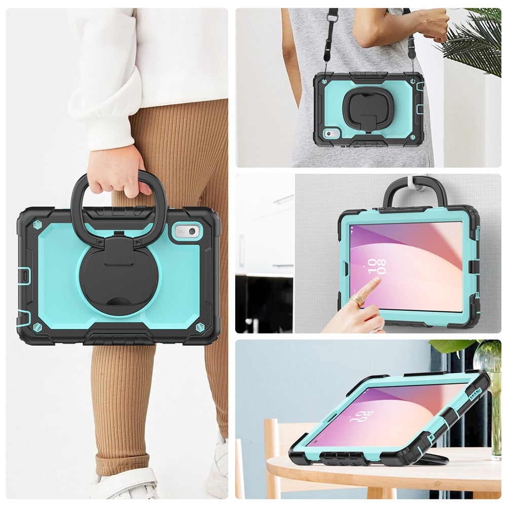 For Lenovo Tab M9 / Lenovo K9 TB310 Kickstand Case PC+Silicone Tablet Cover with Shoulder Strap - Black+Baby Blue PC