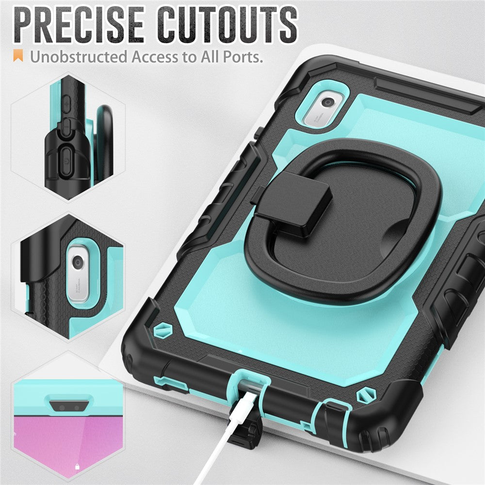 For Lenovo Tab M9 / Lenovo K9 TB310 Kickstand Case PC+Silicone Tablet Cover with Shoulder Strap - Black+Baby Blue PC