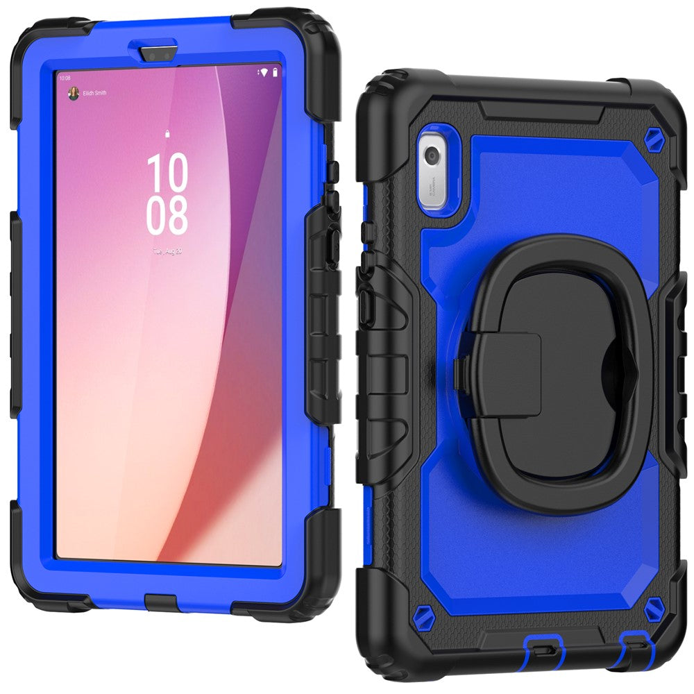 For Lenovo Tab M9 / Lenovo K9 TB310 Kickstand Case PC+Silicone Tablet Cover with Shoulder Strap - Black+Dark Blue PC