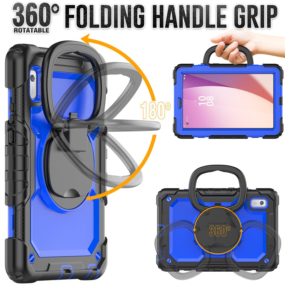 For Lenovo Tab M9 / Lenovo K9 TB310 Kickstand Case PC+Silicone Tablet Cover with Shoulder Strap - Black+Dark Blue PC