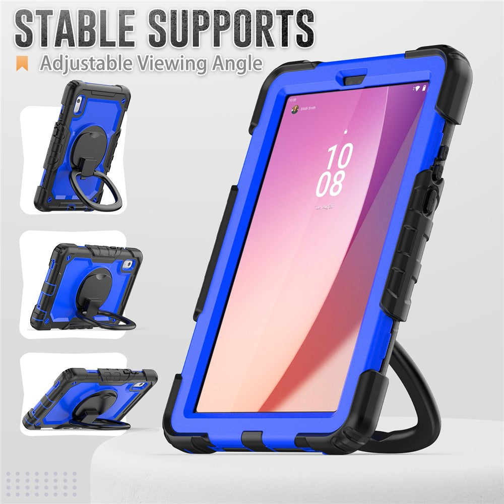 For Lenovo Tab M9 / Lenovo K9 TB310 Kickstand Case PC+Silicone Tablet Cover with Shoulder Strap - Black+Dark Blue PC