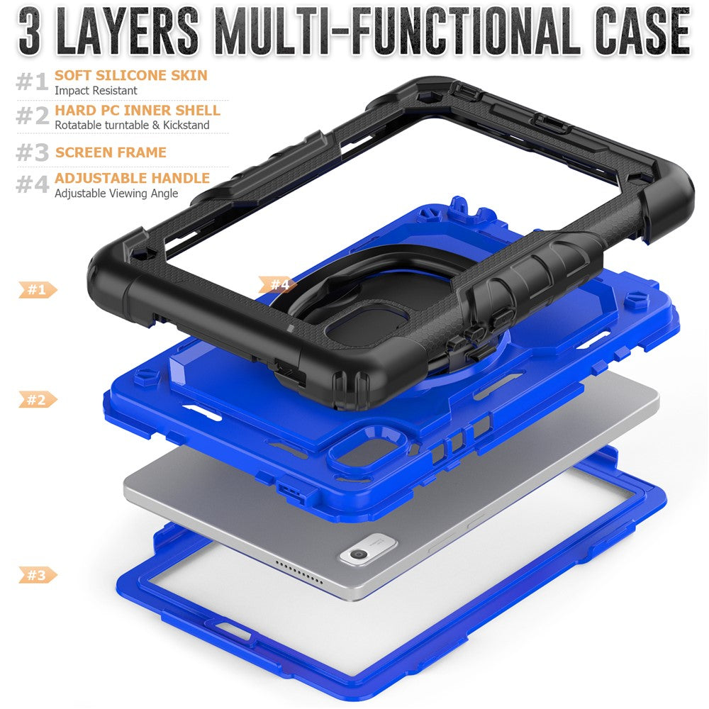 For Lenovo Tab M9 / Lenovo K9 TB310 Kickstand Case PC+Silicone Tablet Cover with Shoulder Strap - Black+Dark Blue PC