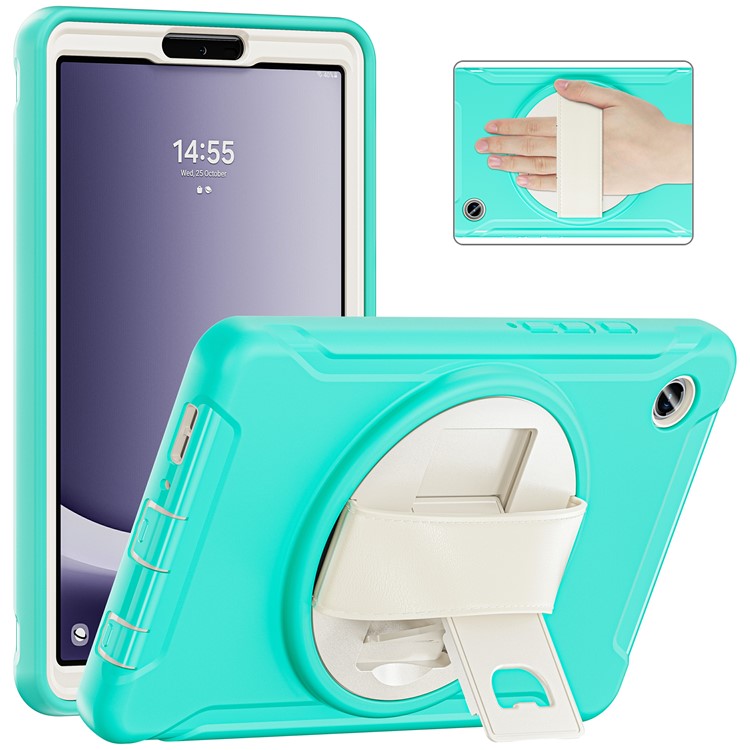 For Samsung Galaxy Tab A9 Rugged Case Hand Strap Kickstand Tablet Cover - Mint Green