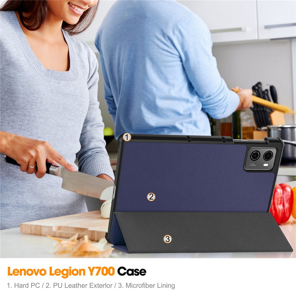 For Lenovo Legion Y700 (2023) / Tab Gen 2 Tri-Fold Stand Leather Case Tablet Cover - Dark Blue