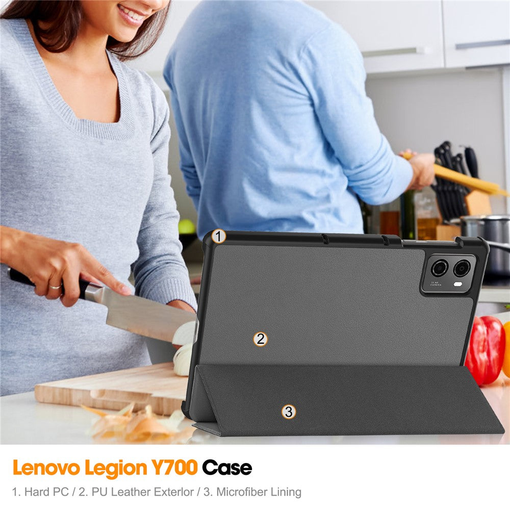 For Lenovo Legion Y700 (2023) / Tab Gen 2 Tri-Fold Stand Leather Case Tablet Cover - Grey
