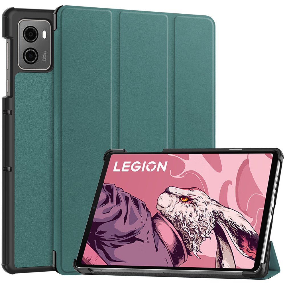 For Lenovo Legion Y700 (2023) / Tab Gen 2 Tri-Fold Stand Leather Case Tablet Cover - Blackish Green